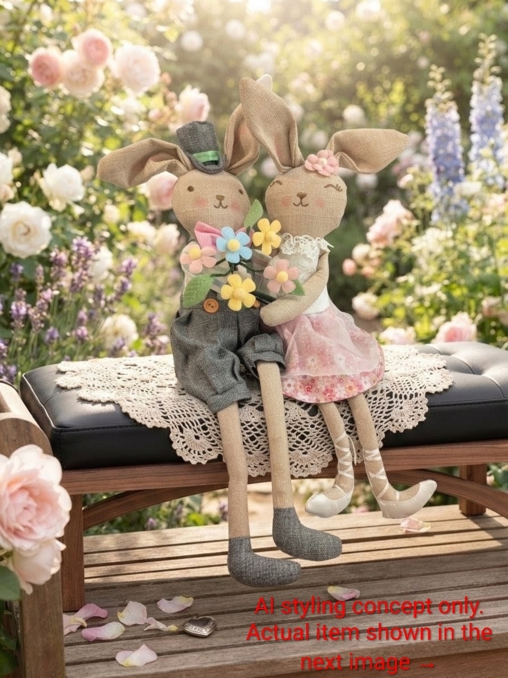 Cloth Bunny Rabbit Couple, Shelf Sitter